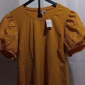 Cato Women's Mustard Puff Sleeve Blouse